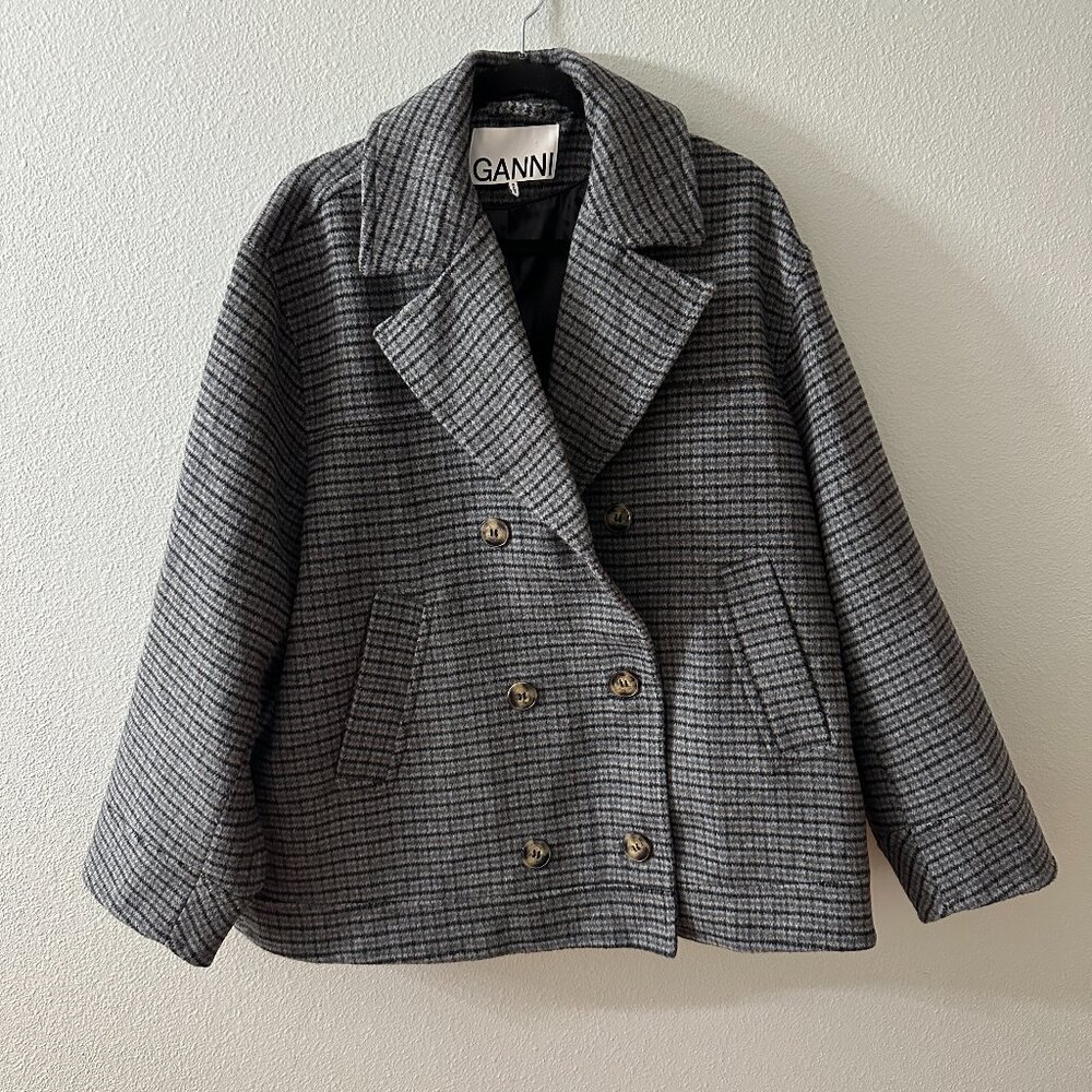 Ganni Wool Blend Double Breasted Coat Jacket Women's size 38 Oversized Medium